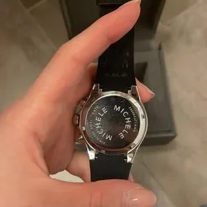 Black Rubber Michele Watch with Silver Bezel Michele 1990s Black Rubber Watch – Vintage by Misty main image 2